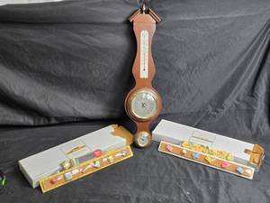 lot 100 image: Decorative Wood Barometer and Cork Message Centers Set
