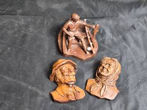 lot 105 image: Fisherman Figure and Wooden Portraits