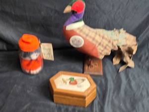 lot 107 image: Plaid Pheasant, Plush Doll, and Decor Box