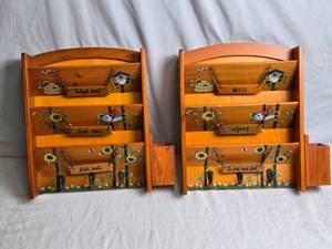 lot 110 image: 2 Hand-Painted Wooden Mail Organizers