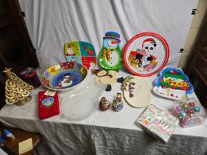 lot 125 image: Holiday Decor Items Including Plates, Trees, and Figures