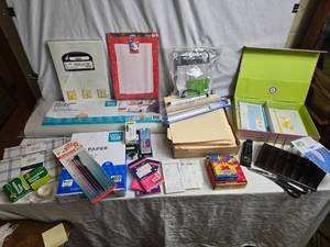 lot 133 image: Mixed Office Supplies Lot Including Paper, Tape, and Measuring Tools
