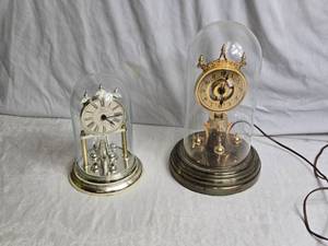 lot 135 image: 2 Vintage Anniversary Clocks with Glass Domes - 1 Elgin American