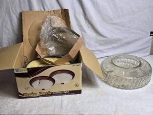 lot 146 image: Vintage Twin Pack Ceiling Light (Only 1 Remaining) -  Crystal Looking Glass Cover