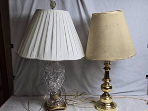 lot 148 image: Table Lamps with Shades - Glass and Brass