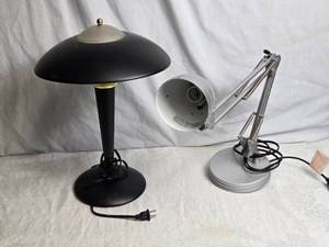 lot 149 image: 2 Desk Lamps Black Table Lamp and Adjustable Silver Lamp