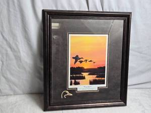 lot 161 image: Framed Print Morning Memories by Mark Kness - Limited Edition, numbered 7355000, Minnesota Ducks Unlimited 2015 Sponsor Print of the Year