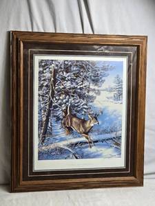 lot 165 image: Herb Brooks and Artist Signed by James A. Meger Fast Moving Game - Whitetail Deer  Framed Print, numbered 1516