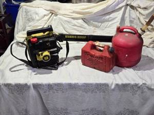 lot 203 image: Used John Deere Gas-Powered Leaf Blower, Gas Cans