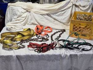 lot 212 image: Tow Strap, Chains, and Bungee Cords