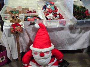 lot 225 image: Holiday Decor Collection with Large Plush Santa and Ornaments