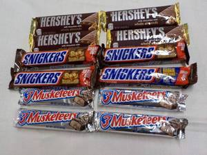 Hersheys, Snickers and 3 Musketeer...