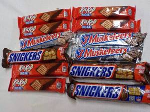 Kit Kat, 3 Musketeers and Snickers ...