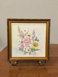 lot 82 image: Framed floral signed tile art