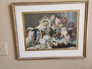 lot 201 image: Vintage Kitten Art Print in Gold Frame
