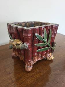 Ceramic Bamboo Planter with Frog Bird