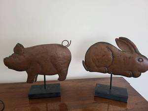 lot 221K image: Copper Pig & Rabbit Sculptures