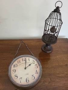 lot 223K image: Vintage Wall Clock & Birdcage Set