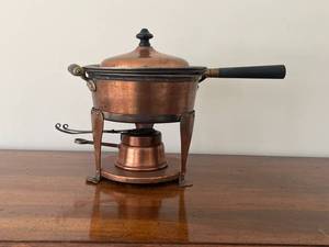 lot 86 image: Vintage Bellows Copper Fondue Set