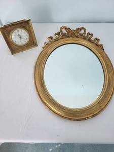 lot 37 image: Vintage Gold Mirror & Clock Set