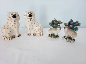 lot 53 image: Pair of Vintage Ceramic Dog & Sheep Figurines