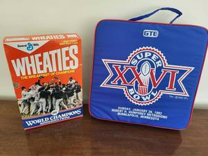 lot 343 image: 1987 Twins Wheaties Box & Super Bowl Cushion