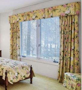 lot 189A image: Vintage Yellow Floral Curtains Matching Chair and Bedspreads in Lots 189 and 190