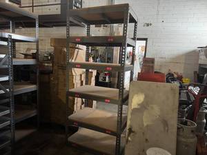 lot 12 image: Buttonhole Metal Storage Shelving Unit with Six Adjustable Particle Board Shelves