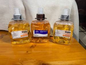 lot 82 image: Set of 3 Gojo and Brighton Antibacterial Foaming Hand Soaps 1250ml (newunopened)