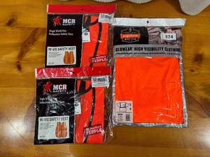 lot 92 image: Set of 3 High Visibility Safety Vests - Orange (new in package)