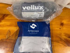 lot 94 image: Artscope Set of 2 Throw Pillow Covers and Vellux Throw Blanket (new in package)