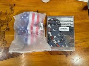 lot 99 image: Patriotic Cow Print Flag & Patriotic Halloween LED Mask Set (new)