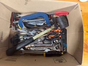 lot 102 image: Assorted Hand Tools including Wrenches, Hammer, and C-Clamp