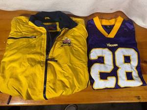 lot 136 image: Vintage Minnesota Vikings NFL Jacket and Adrian Peterson Jersey Set