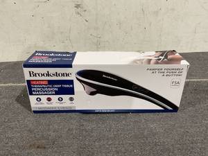 lot 118 image: Brookstone Handheld Percussion Body Massager, 4 Vibration Modes, 5 Interchangeable Heads