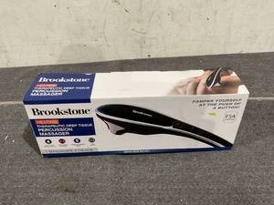 lot 119 image: Brookstone Handheld Percussion Body Massager, 4 Vibration Modes, 5 Interchangeable Heads
