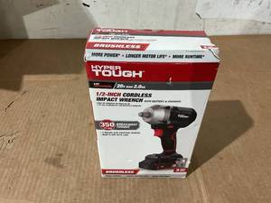 lot 225 image: Hyper Tough 20V Max Compact Brushless 12-inch Impact Wrench with 2.0Ah Lithium-Ion Battery and Charger, 350 ft-lbs Torque