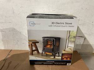 lot 231 image: Mainstays 2-Setting 3D Electric Stove Heater with Life-like Flame