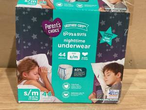 lot 366 image: Parents Choice Unisex Nighttime Bedwetting Underwear, Small-Medium, 44 Count