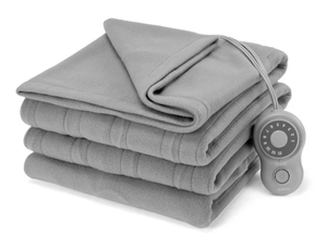 lot 141 image: Full Size Sunbeam Blanket Grey Fleece, 12 Heat Settings, 12-Hour Auto Shut-Off, Electric Heated Blanket with Controller, 84 x 72