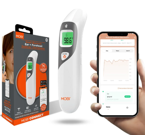 lot 167 image: LOT OF 2 MOBI Smart DualScan Bluetooth Ear & Forehead Thermometer with App Control for Adults & Children