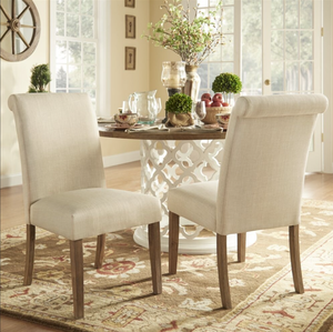 lot 620 image: 2PCS Josephine Linen Rolled Back Parsons Dining Chairs