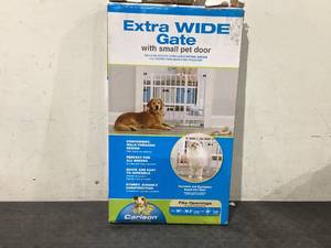 lot 649 image: Carlson Extra Wide Walk-Through Pet Gate with Small Pet Door, Fits Openings 29-38.5 Wide