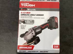 lot 691 image: Hyper Tough 20V Max Brushless 4.5-inch Cordless Angle Grinder with 4.0Ah Lithium-Ion Battery and Charger