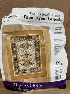 lot 378 image: Mainstays Neutral Medallion Persian, Faux Layered, Indoor Area Rug 76x96