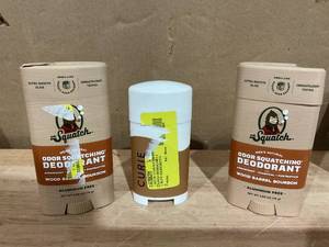 lot 388 image: LOT OF 3 Dr. Squatch Wood Barrel Bourbon Natural Deodorant Aluminum Free Deodorant for Men, 2.65 Oz, Curie Natural Deodorant Stick, Santal Sage, Aluminum-Free