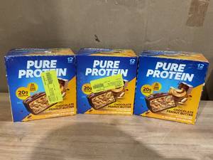 lot 417 image: LOT OF 3 Pure Protein Bars, Chocolate Peanut Butter, 20g Protein, Gluten Free, 1.76 oz, 12 Ct