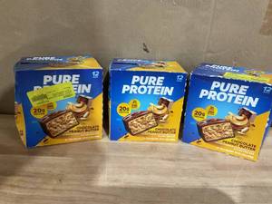 lot 418 image: LOT OF 3 Pure Protein Bars, Chocolate Peanut Butter, 20g Protein, Gluten Free, 1.76 oz, 12 Ct