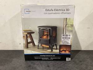 lot 698 image: Mainstays New 2-Setting 3D Electric Stove Heater with Life-like Flame, Black