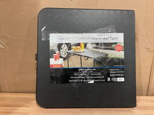 lot 459 image: Mainstays 40L x 20W Plastic Adjustable Height Fold-in-Half Folding Table